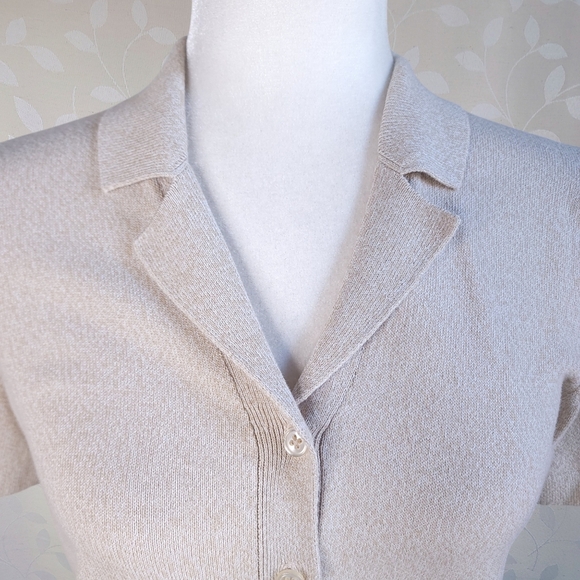 Vintage 90s Collared Knit Top Oatmeal Button-Up Scandi Cottage Style Van Heusen - Picture 3 of 12